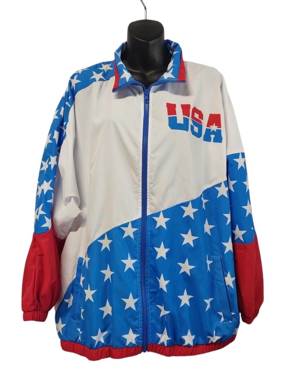 Funny Guy Creation USA Patriotic Windbreaker Jacket Stars Stripes Zip Up M NWT